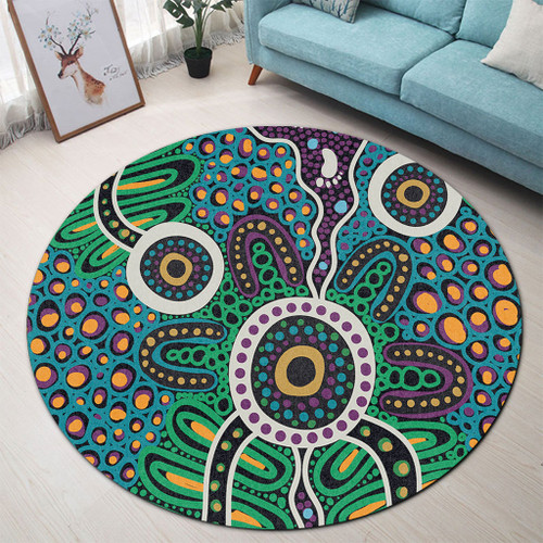 Australia Aboriginal Round Rug - A Dot Painting In The Style Of Indigenous Australian Art Round Rug Australia Aboriginal Round Rug - A Dot Painting In The Style Of Indigenous Australian Art Round Rug