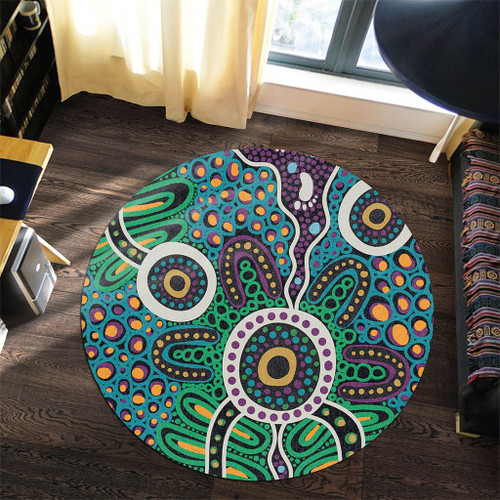 Australia Aboriginal Round Rug - A Dot Painting In The Style Of Indigenous Australian Art Round Rug Australia Aboriginal Round Rug - A Dot Painting In The Style Of Indigenous Australian Art Round Rug