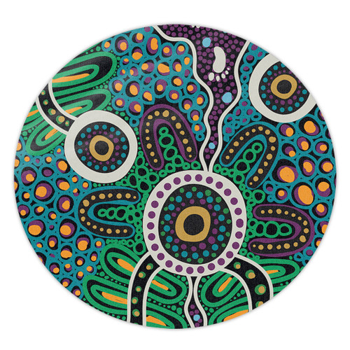 Australia Aboriginal Round Rug - A Dot Painting In The Style Of Indigenous Australian Art Round Rug Australia Aboriginal Round Rug - A Dot Painting In The Style Of Indigenous Australian Art Round Rug