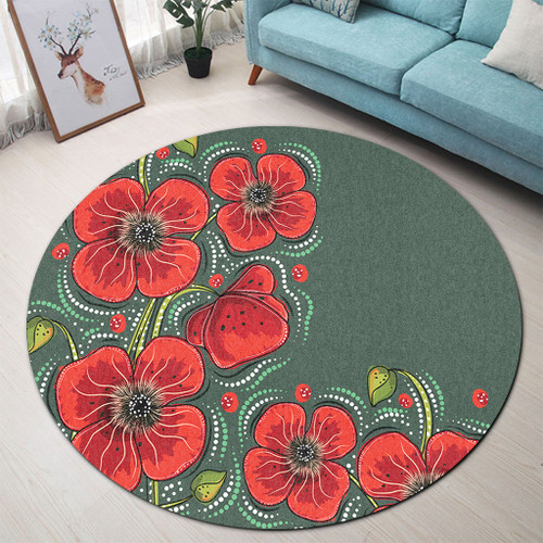 Australia Aboriginal Round Rug - Aboriginal Style Australian Poppy Flower Background Round Rug Australia Aboriginal Round Rug - Aboriginal Style Australian Poppy Flower Background Round Rug