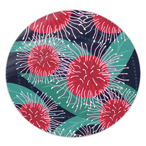 Australia Aboriginal Round Rug - Australian Hakea Flower Artwork Round Rug