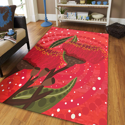 Australia Aboriginal Area Rug - Red Aboriginal Art With Eucalyptus Flowers Area Rug Australia Aboriginal Area Rug - Red Aboriginal Art With Eucalyptus Flowers Area Rug