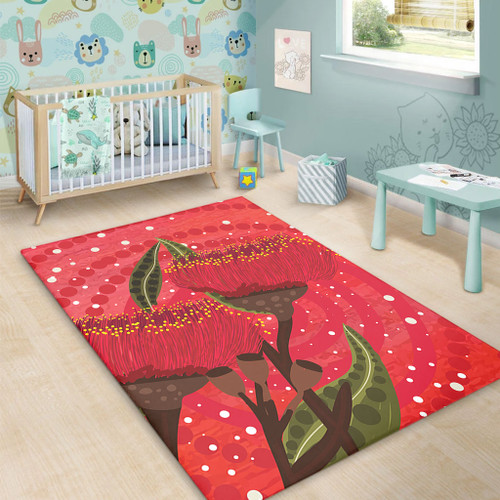 Australia Aboriginal Area Rug - Red Aboriginal Art With Eucalyptus Flowers Area Rug Australia Aboriginal Area Rug - Red Aboriginal Art With Eucalyptus Flowers Area Rug