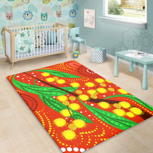 Australia Aboriginal Area Rug - Aboriginal Dot Art Of Australian Yellow Wattle Painting Area Rug Australia Aboriginal Area Rug - Aboriginal Dot Art Of Australian Yellow Wattle Painting Area Rug