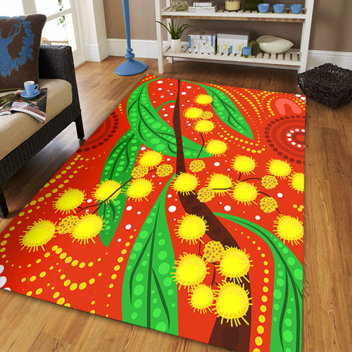 Australia Aboriginal Area Rug - Aboriginal Dot Art Of Australian Yellow Wattle Painting Area Rug Australia Aboriginal Area Rug - Aboriginal Dot Art Of Australian Yellow Wattle Painting Area Rug
