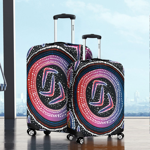 Australia Aboriginal Luggage Cover - Aboriginal Boomerang Dot Art Luggage Cover