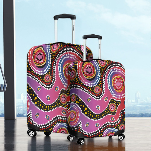 Australia Aboriginal Luggage Cover - Aboriginal Background Featuring Dot Design Luggage Cover