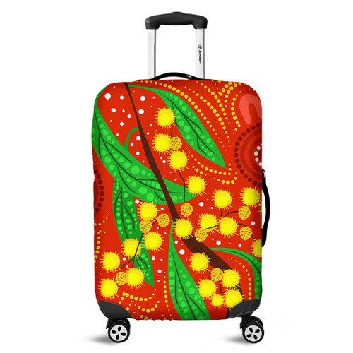 Australia Aboriginal Luggage Cover - Aboriginal Dot Art Of Australian Yellow Wattle Painting Luggage Cover Australia Aboriginal Luggage Cover - Aboriginal Dot Art Of Australian Yellow Wattle Painting Luggage Cover