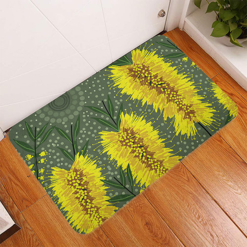 Australia Aboriginal Doormat - Yellow Bottle Brush Flora In Aboriginal Painting Doormat Australia Aboriginal Doormat - Yellow Bottle Brush Flora In Aboriginal Painting Doormat
