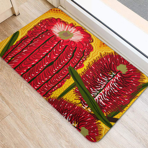 Australia Aboriginal Doormat - Aboriginal Dot Art Of Australian Native Banksia Flower Doormat Australia Aboriginal Doormat - Aboriginal Dot Art Of Australian Native Banksia Flower Doormat