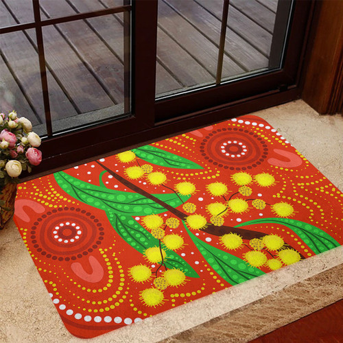 Australia Aboriginal Doormat - Aboriginal Dot Art Of Australian Yellow Wattle Painting Doormat