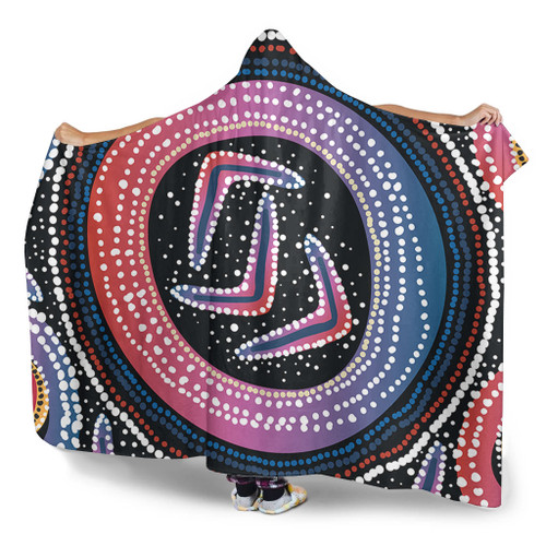 Australia Aboriginal Hooded Blanket - Aboriginal Boomerang Dot Art Hooded Blanket Australia Aboriginal Hooded Blanket - Aboriginal Boomerang Dot Art Hooded Blanket