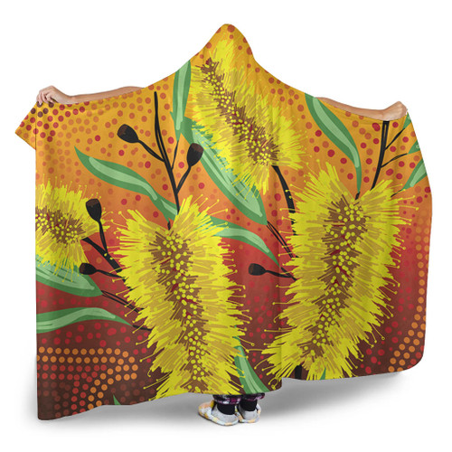 Australia Aboriginal Hooded Blanket - Aboriginal Art Of Yellow Bottle Brush Plant Hooded Blanket Australia Aboriginal Hooded Blanket - Aboriginal Art Of Yellow Bottle Brush Plant Hooded Blanket