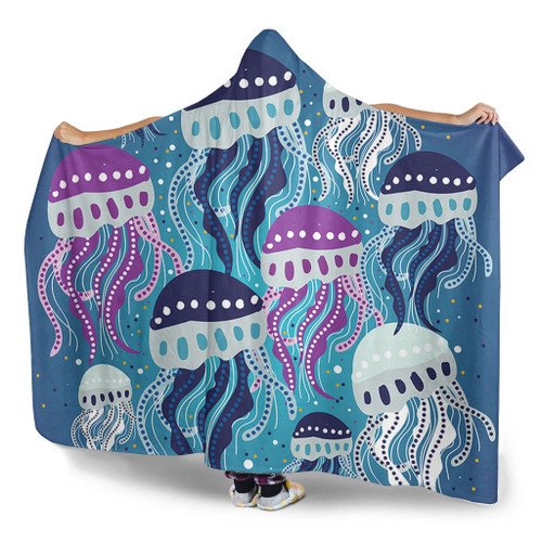 Australia Aboriginal Hooded Blanket - Aboriginal Art Painting With Jellyfish Hooded Blanket Australia Aboriginal Hooded Blanket - Aboriginal Art Painting With Jellyfish Hooded Blanket