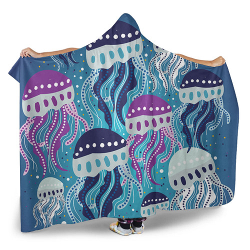 Australia Aboriginal Hooded Blanket - Aboriginal Art Painting With Jellyfish Hooded Blanket Australia Aboriginal Hooded Blanket - Aboriginal Art Painting With Jellyfish Hooded Blanket