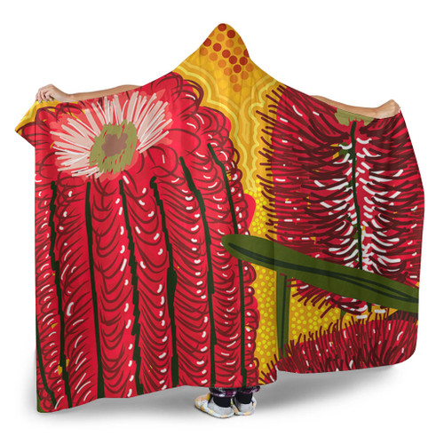 Australia Aboriginal Hooded Blanket - Aboriginal Dot Art Of Australian Native Banksia Flower Hooded Blanket Australia Aboriginal Hooded Blanket - Aboriginal Dot Art Of Australian Native Banksia Flower Hooded Blanket