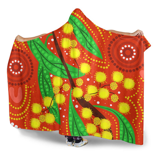 Australia Aboriginal Hooded Blanket - Aboriginal Dot Art Of Australian Yellow Wattle Painting Hooded Blanket Australia Aboriginal Hooded Blanket - Aboriginal Dot Art Of Australian Yellow Wattle Painting Hooded Blanket