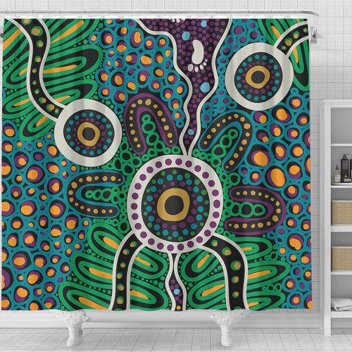 Australia Aboriginal Shower Curtain - A Dot Painting In The Style Of Indigenous Australian Art Shower Curtain Australia Aboriginal Shower Curtain - A Dot Painting In The Style Of Indigenous Australian Art Shower Curtain