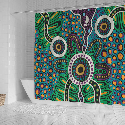 Australia Aboriginal Shower Curtain - A Dot Painting In The Style Of Indigenous Australian Art Shower Curtain Australia Aboriginal Shower Curtain - A Dot Painting In The Style Of Indigenous Australian Art Shower Curtain