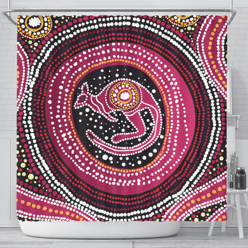 Australia Aboriginal Shower Curtain - Aboriginal Background Featuring Kangaroo Dot Design Shower Curtain