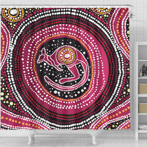Australia Aboriginal Shower Curtain - Aboriginal Background Featuring Kangaroo Dot Design Shower Curtain