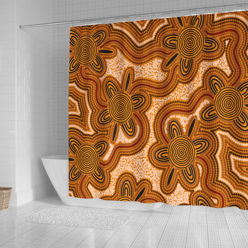 Australia Aboriginal Shower Curtain - Aboriginal Art Background Connection Concept Shower Curtain Australia Aboriginal Shower Curtain - Aboriginal Art Background Connection Concept Shower Curtain