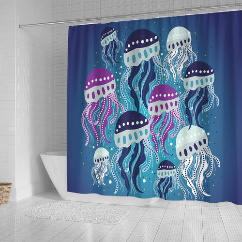 Australia Aboriginal Shower Curtain - Aboriginal Art Painting With Jellyfish Shower Curtain Australia Aboriginal Shower Curtain - Aboriginal Art Painting With Jellyfish Shower Curtain