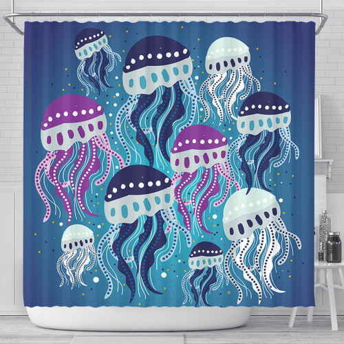 Australia Aboriginal Shower Curtain - Aboriginal Art Painting With Jellyfish Shower Curtain Australia Aboriginal Shower Curtain - Aboriginal Art Painting With Jellyfish Shower Curtain