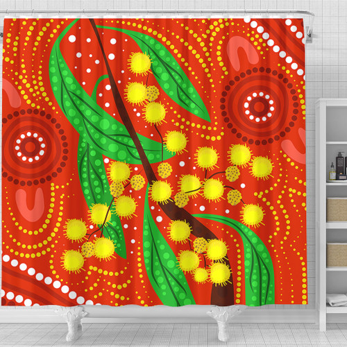 Australia Aboriginal Shower Curtain - Aboriginal Dot Art Of Australian Yellow Wattle Painting Shower Curtain Australia Aboriginal Shower Curtain - Aboriginal Dot Art Of Australian Yellow Wattle Painting Shower Curtain