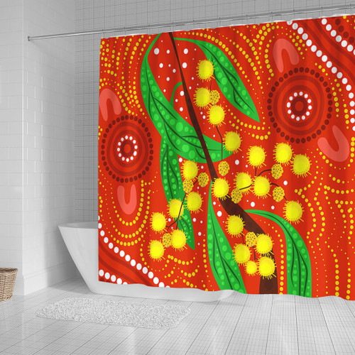 Australia Aboriginal Shower Curtain - Aboriginal Dot Art Of Australian Yellow Wattle Painting Shower Curtain Australia Aboriginal Shower Curtain - Aboriginal Dot Art Of Australian Yellow Wattle Painting Shower Curtain