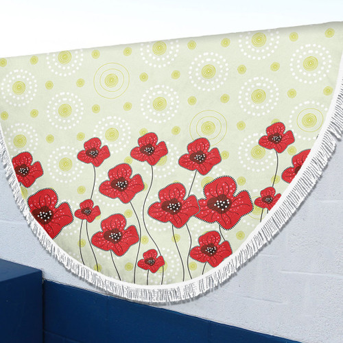 Australia Aboriginal Beach Blanket - Poppy Flowers Background In Aboriginal Dot Art Style Beach Blanket Australia Aboriginal Beach Blanket - Poppy Flowers Background In Aboriginal Dot Art Style Beach Blanket