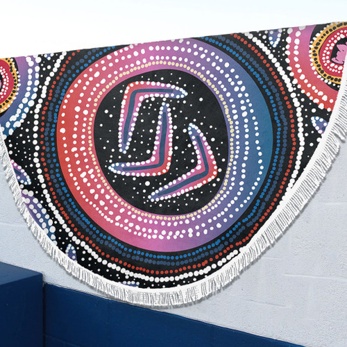 Australia Aboriginal Beach Blanket - Aboriginal Boomerang Dot Art Beach Blanket Australia Aboriginal Beach Blanket - Aboriginal Boomerang Dot Art Beach Blanket