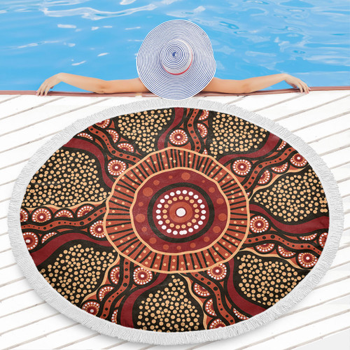 Australia Aboriginal Beach Blanket - Brown Aboriginal Style Dot Painting Beach Blanket