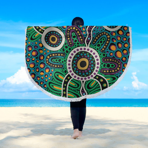 Australia Aboriginal Beach Blanket - A Dot Painting In The Style Of Indigenous Australian Art Beach Blanket Australia Aboriginal Beach Blanket - A Dot Painting In The Style Of Indigenous Australian Art Beach Blanket
