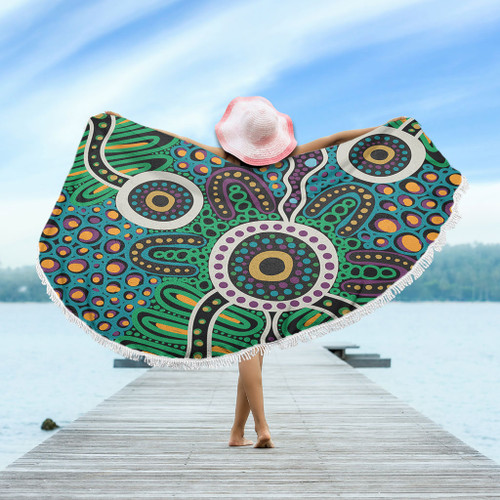 Australia Aboriginal Beach Blanket - A Dot Painting In The Style Of Indigenous Australian Art Beach Blanket Australia Aboriginal Beach Blanket - A Dot Painting In The Style Of Indigenous Australian Art Beach Blanket