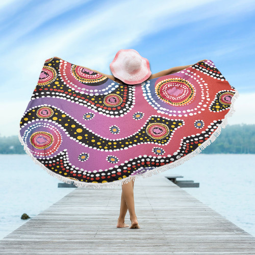 Australia Aboriginal Beach Blanket - Aboriginal Background Featuring Dot Design Beach Blanket Australia Aboriginal Beach Blanket - Aboriginal Background Featuring Dot Design Beach Blanket