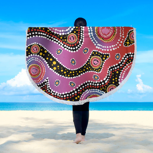 Australia Aboriginal Beach Blanket - Aboriginal Background Featuring Dot Design Beach Blanket Australia Aboriginal Beach Blanket - Aboriginal Background Featuring Dot Design Beach Blanket