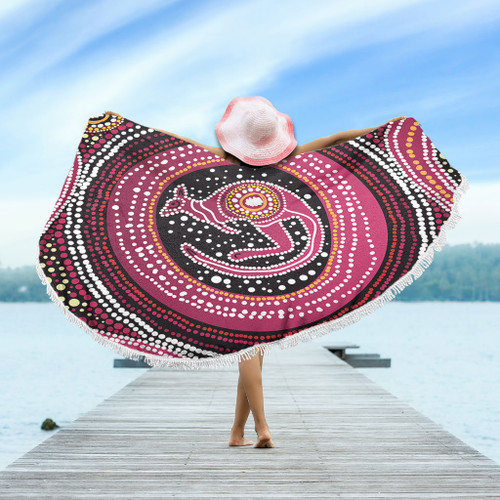 Australia Aboriginal Beach Blanket - Aboriginal Background Featuring Kangaroo Dot Design Beach Blanket Australia Aboriginal Beach Blanket - Aboriginal Background Featuring Kangaroo Dot Design Beach Blanket