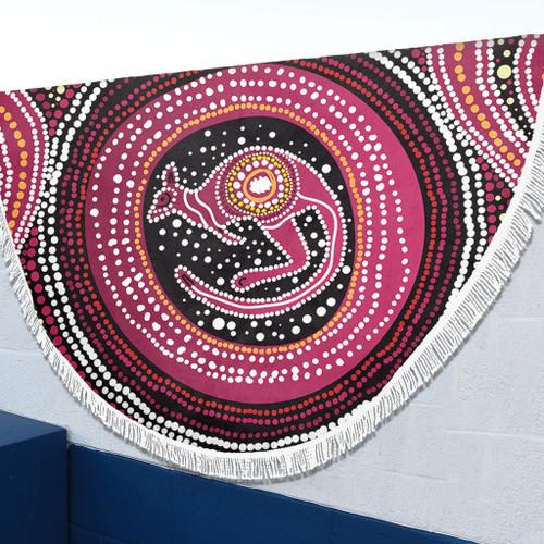 Australia Aboriginal Beach Blanket - Aboriginal Background Featuring Kangaroo Dot Design Beach Blanket Australia Aboriginal Beach Blanket - Aboriginal Background Featuring Kangaroo Dot Design Beach Blanket