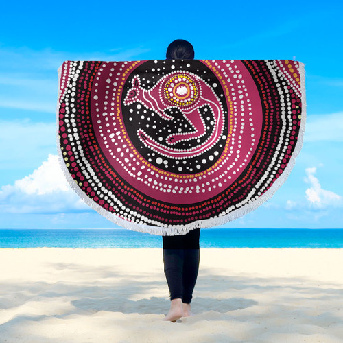 Australia Aboriginal Beach Blanket - Aboriginal Background Featuring Kangaroo Dot Design Beach Blanket Australia Aboriginal Beach Blanket - Aboriginal Background Featuring Kangaroo Dot Design Beach Blanket