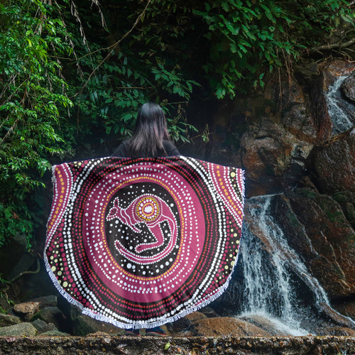 Australia Aboriginal Beach Blanket - Aboriginal Background Featuring Kangaroo Dot Design Beach Blanket Australia Aboriginal Beach Blanket - Aboriginal Background Featuring Kangaroo Dot Design Beach Blanket