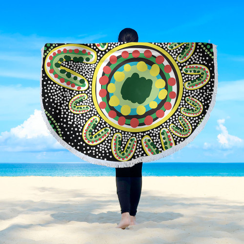 Australia Aboriginal Beach Blanket - Aboriginal Art Painting Decorated With The Colorful Dots Beach Blanket Australia Aboriginal Beach Blanket - Aboriginal Art Painting Decorated With The Colorful Dots Beach Blanket
