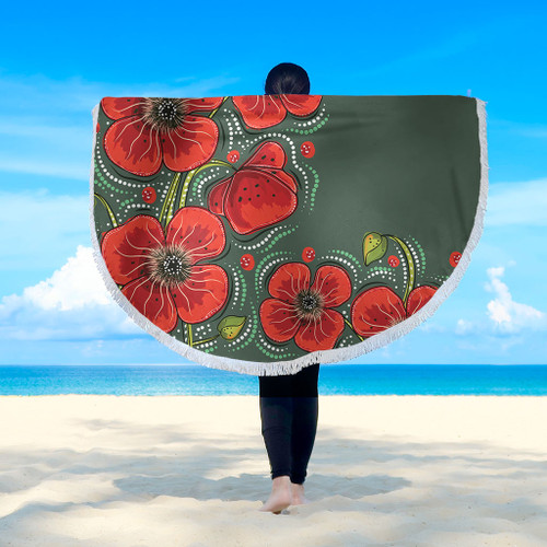 Australia Aboriginal Beach Blanket - Aboriginal Style Australian Poppy Flower Background Beach Blanket Australia Aboriginal Beach Blanket - Aboriginal Style Australian Poppy Flower Background Beach Blanket