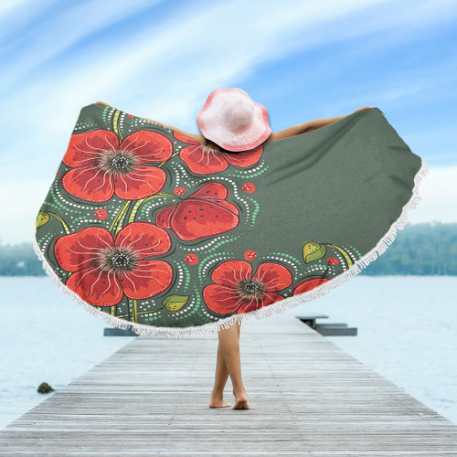 Australia Aboriginal Beach Blanket - Aboriginal Style Australian Poppy Flower Background Beach Blanket Australia Aboriginal Beach Blanket - Aboriginal Style Australian Poppy Flower Background Beach Blanket