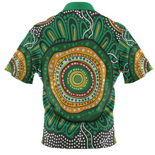 Australia Aboriginal Polo Shirt - Green Aboriginal Style Dot Painting Polo Shirt Australia Aboriginal Polo Shirt - Green Aboriginal Style Dot Painting Polo Shirt