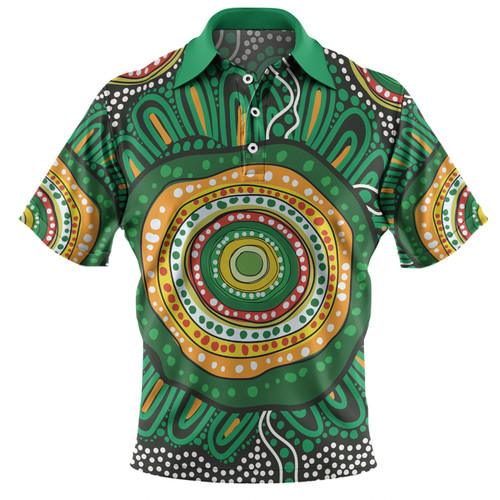Australia Aboriginal Polo Shirt - Green Aboriginal Style Dot Painting Polo Shirt