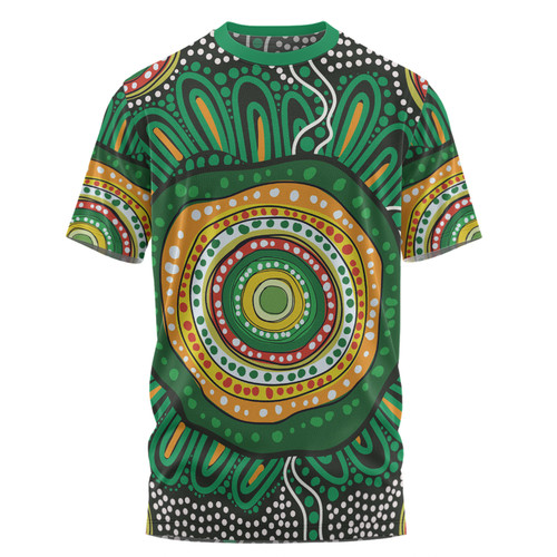 Australia Aboriginal T-shirt - Green Aboriginal Style Dot Painting T-shirt