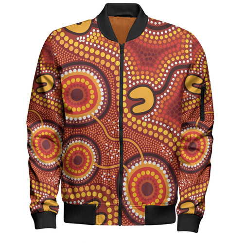 Australia Aboriginal Bomber Jacket - Connection Concept Dot Aboriginal Colorful Painting Bomber Jacket