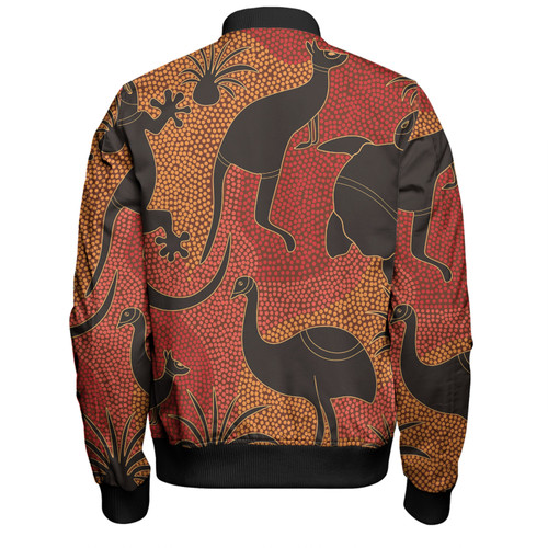 Australia Aboriginal Bomber Jacket - Aboriginal Dot Art With Animals Bomber Jacket Australia Aboriginal Bomber Jacket - Aboriginal Dot Art With Animals Bomber Jacket