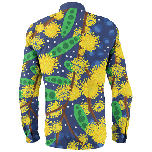 Australia Aboriginal Long Sleeve Shirt - Australian Yellow Wattle Flower Artwork Long Sleeve Shirt Australia Aboriginal Long Sleeve Shirt - Australian Yellow Wattle Flower Artwork Long Sleeve Shirt